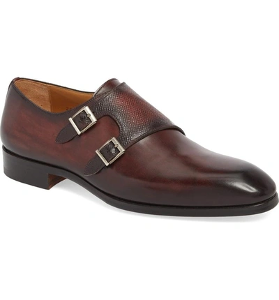 Magnanni Arlo Pebbled Monk Shoe In Burgundy Leather