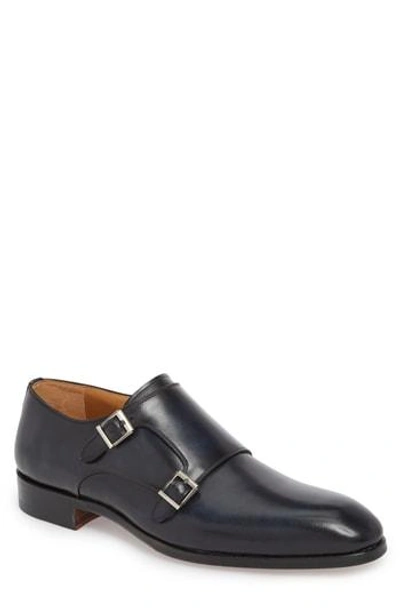 Magnanni Lucio Double Strap Monk Shoe In Navy Leather