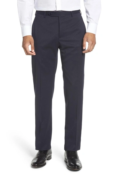 Zanella Parker Flat Front Stretch Wool Trousers In Navy