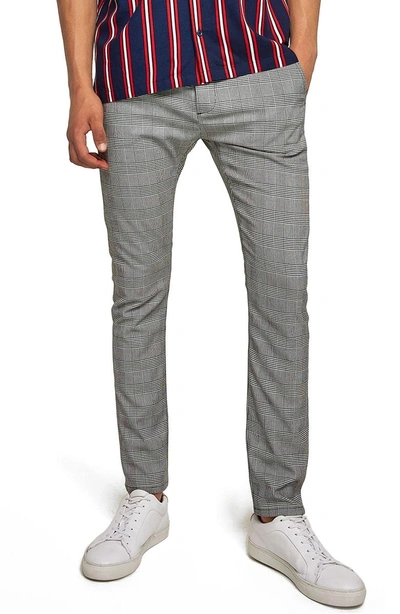 Topman Check Stretch Skinny Fit Trousers In Black Multi