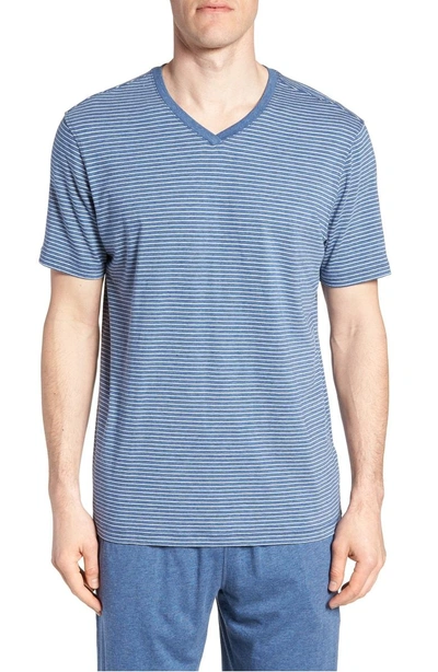 Daniel Buchler Stripe Pima Cotton & Modal V-neck T-shirt In Navy