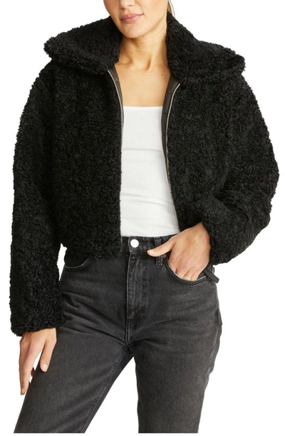 Hudson Cropped Plush Teddy Fur Jacket In Black