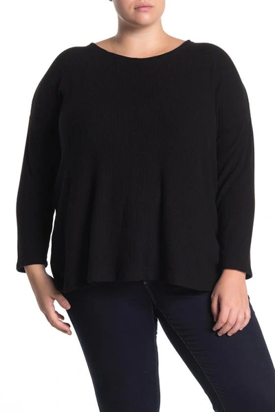 Heather By Bordeaux Ribbed Knit Long Sleeve Sweater In Black