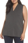 Vince Camuto Sleeveless V-neck Knit Blouse In Medium Heather Grey
