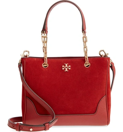 Tory Burch Small Marsden Suede & Leather Tote - Red In Light Redwood