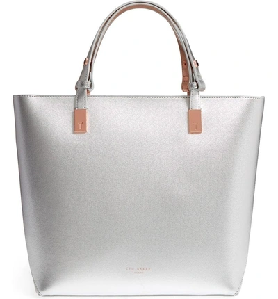 Ted Baker Adjustable Handle Leather Tote - Metallic In Silver