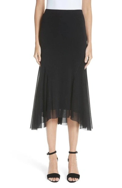 Fuzzi Curve Hem Tulle Skirt In Black