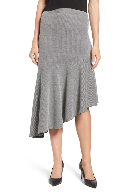 Vince Camuto Houndstooth Asymmetrical Hem Skirt In Rich Black