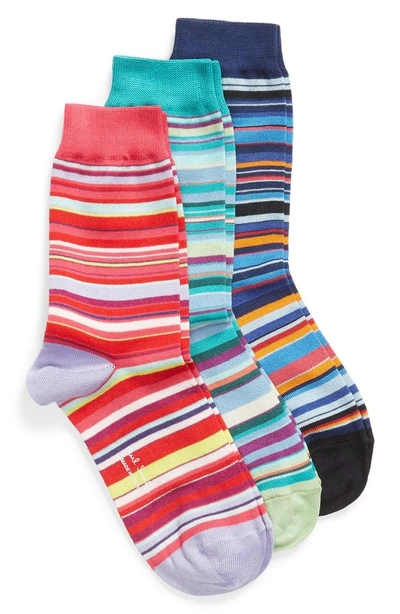 Paul Smith Gizzy 3-pack Assorted Multi Stripe Crew Socks In Pink Multi