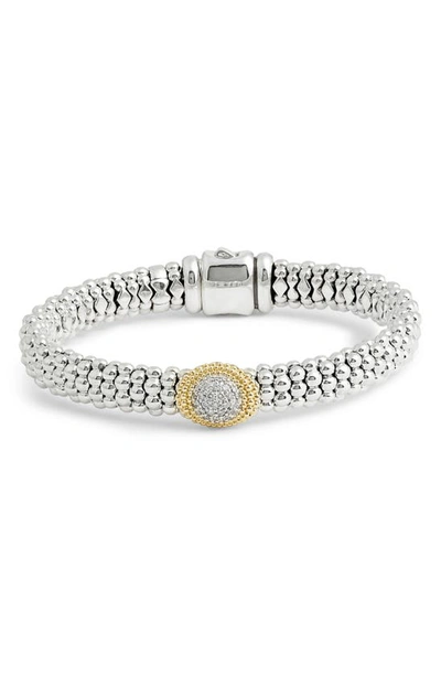 Lagos Diamond And Caviar Oval Station Bracelet In Silver/ Diamond