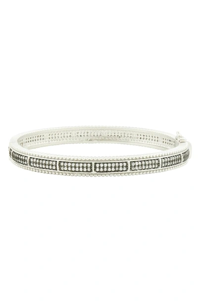 Freida Rothman Pave Hinge Bangle Bracelet In Black/ White/ Silver