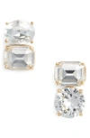 Kate Spade Double Drop Asymmetrical Stud Earrings In Clear/ Gold