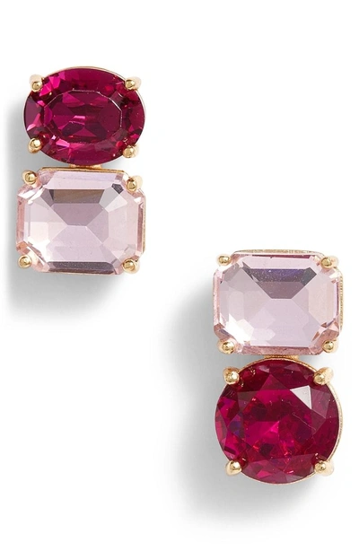 Kate Spade Gold-tone Double-stone Mismatch Stud Earrings In Pink Multi