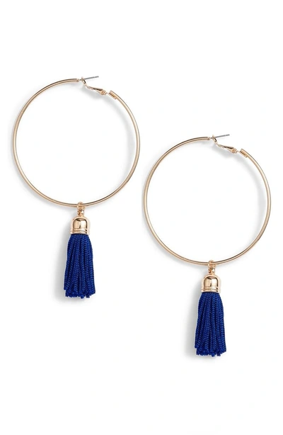 Panacea Tassel Hoop Earrings In Blue