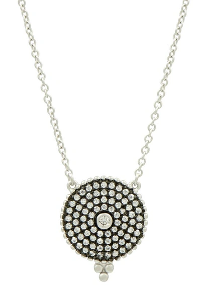 Freida Rothman Pave Disc Pendant Necklace In Black/ White/ Silver