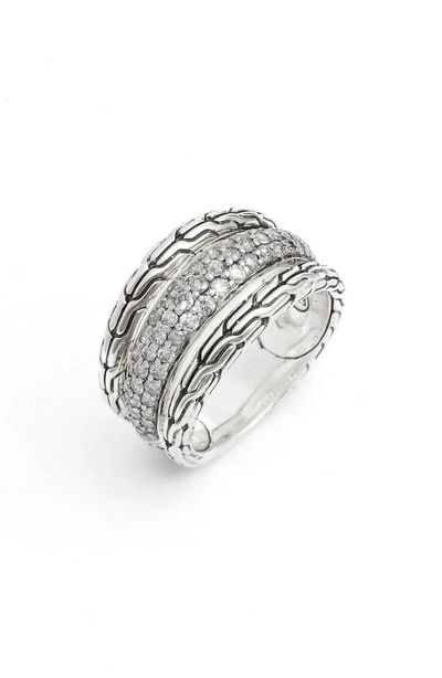 John Hardy Classic Chain Multirow Ring In Silver/ Gray Diamond