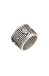 Freida Rothman Clover Wide Band Ring In Black/ White/ Silver