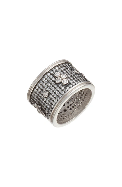 Freida Rothman Clover Wide Band Ring In Black/ White/ Silver