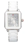 Michele Deco Sport Bracelet Watch, 34mm X 36mm In White/ Silver/ White