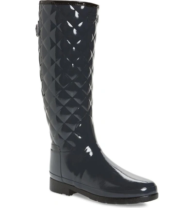 Hunter Original Refined High Gloss Quilted Rain Boot In Dark Slate