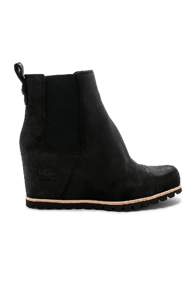 Ugg Women's Pax Round Toe Leather Wedge Booties In Black