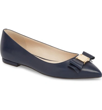 Cole Haan Tali Bow Skimmer Flat In Marine Blue Leather