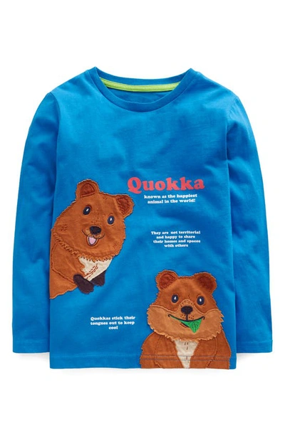 Mini Boden Kids' Quokka Appliqué Long Sleeve Cotton T-shirt In Egyptian Blue Quokka