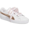 Puma Basket Heart Sneaker In White/ Rose Gold Leather