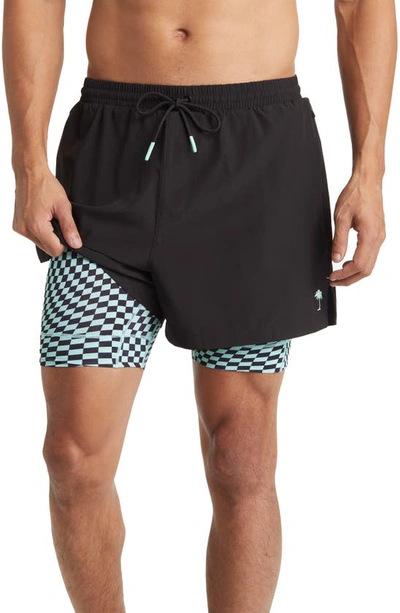 Boardies Warped Check Active Compression Swim Trunks In Turquoise
