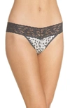 Hanky Panky Mid Rise Modal Thong With Lace Trim In Grey Animal/ Granite