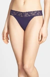 Hanky Panky Mid Rise Modal Thong With Lace Trim In Indigo