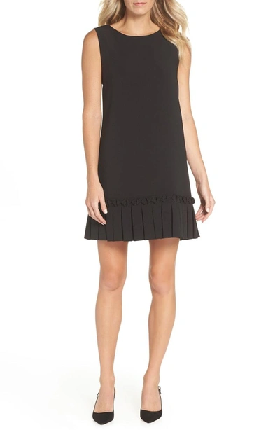 Tahari Pleated Shift Dress In Black