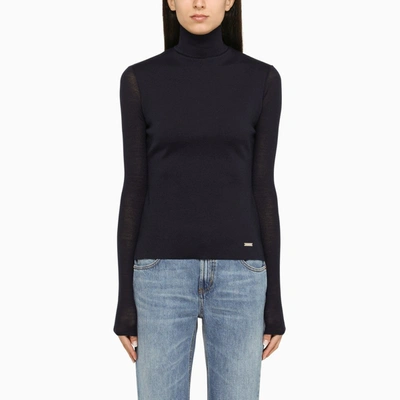 Ferragamo Blue Wool Turtleneck