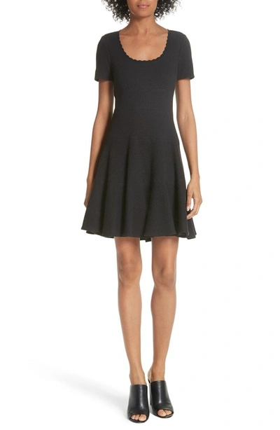 Rebecca Taylor Textured Stretch Cotton Fit & Flare Dress In Black
