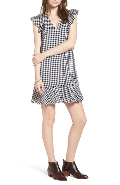 Madewell Ruffle Gingham Shift In Deep Indigo