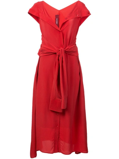 Sies Marjan Tie Waist Silk Shirtdress In Red