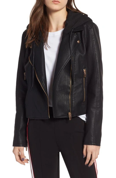Blanknyc Meant To Be Moto Jacket With Removable Hood In Black