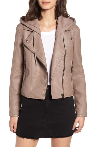 Blanknyc Meant To Be Moto Jacket With Removable Hood In Mushroom