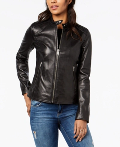 Andrew Marc Quilted Leather Moto Jacket In Black