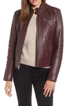 Andrew Marc Smooth Leather Moto Jacket In Bordeaux