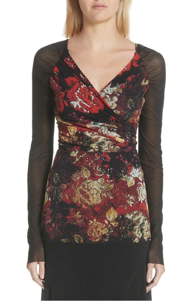 Fuzzi Floral Print Tulle Top In Red Print