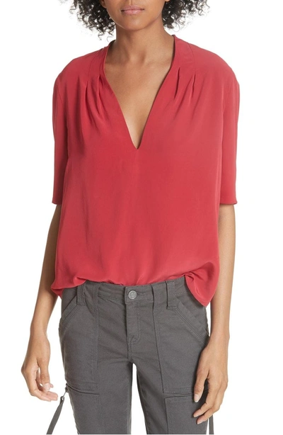 Joie Ance Pleated Back Short Sleeve Blouse In Cranberry