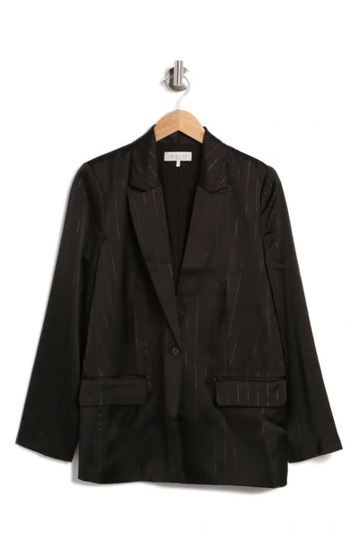 Wayf Pinstripe Satin Blazer In Black