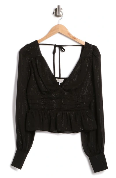 Wayf Ruched Long Sleeve Top In Black