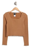 Dkny Square Neck Lettuce Edge Crop Sweater In Vicuna