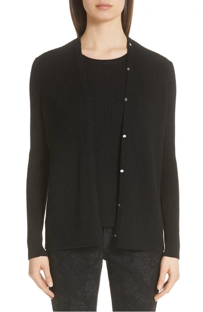 Lafayette 148 Ribbed Cashmere Cardigan In Black
