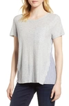 Vince Camuto Mix Media Tee In Grey Heather