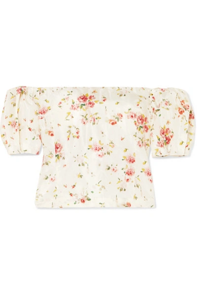 Brock Collection Boie Off-the-shoulder Floral-print Silk Blouse In Cream