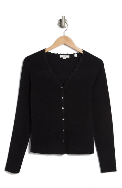 Vince Crochet Trim Linen Blend Cardigan In Black