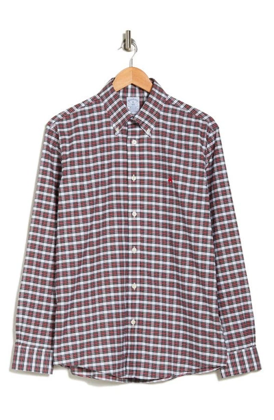 Brooks Brothers Regular Fit Tartan Non-iron Oxford Button-down Shirt In White/ Red Tartan
